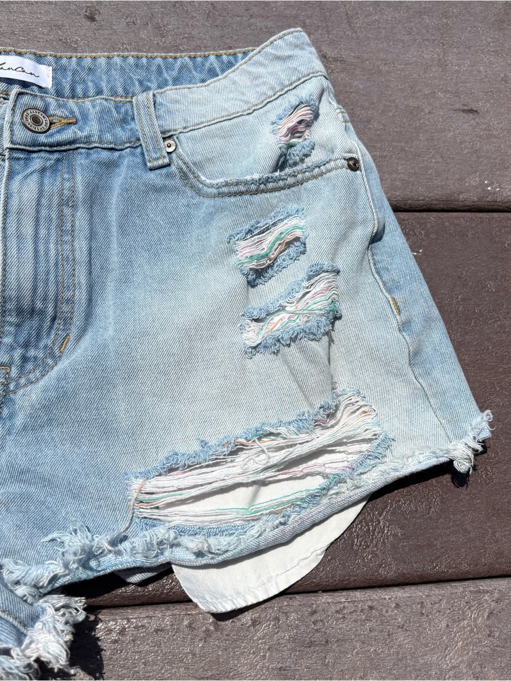 KanCan Light Blue colorful Distressed holes Denim Shorts size 11/29 - Picture 4 of 10